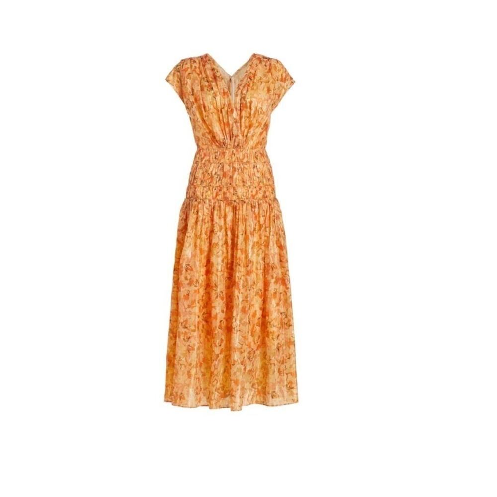 Acler Floral Midi Dress Size US 2 AU 6 Bicknell Long Peach Cotton